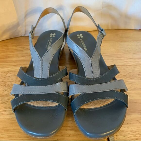 Naturalizer Sandals ‘Neina’ Heather Blue & Heather Gray Leather 1.5” Heel - Picture 4 of 11